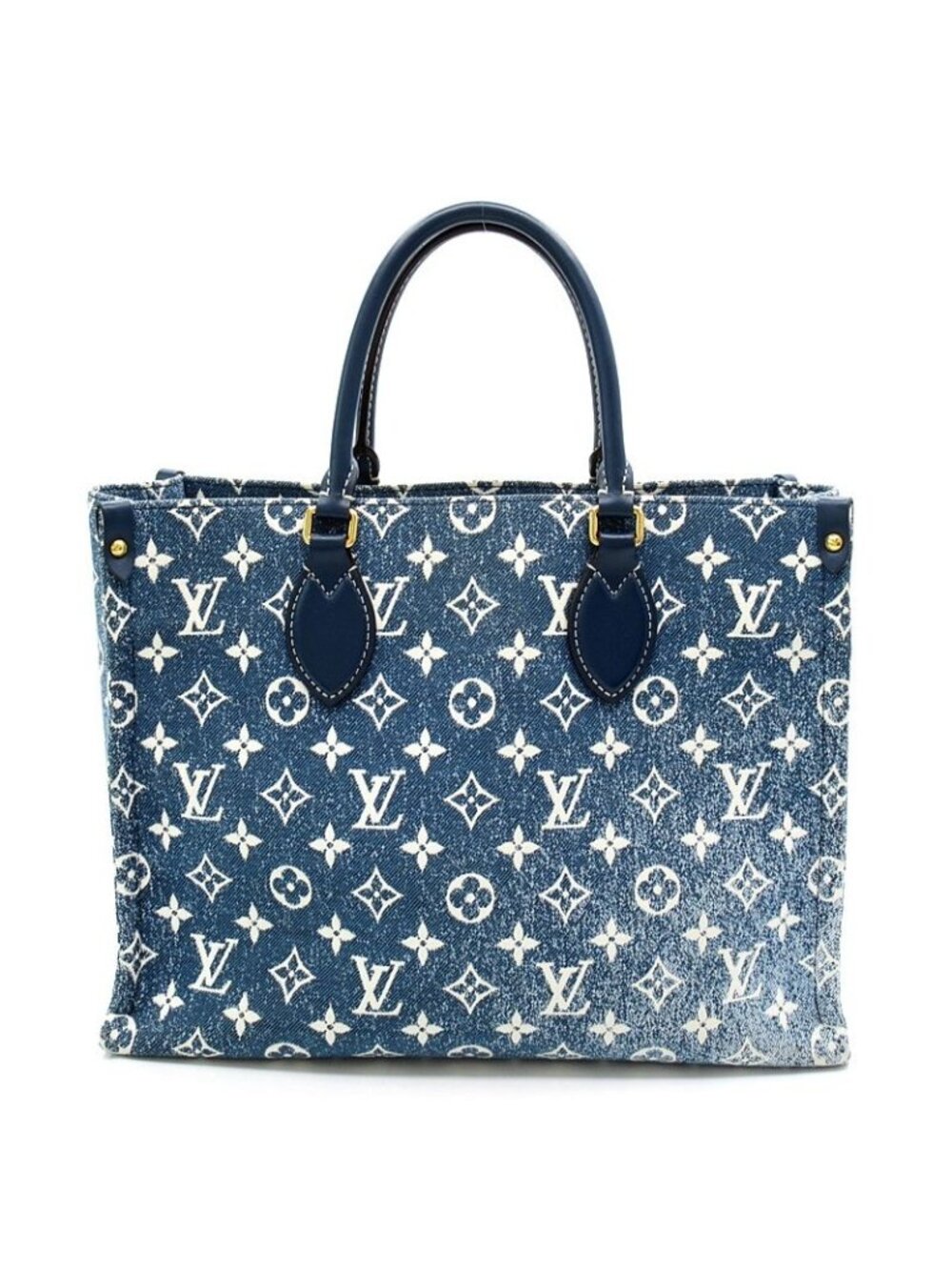Louis Vuitton On The Go MM Monogram Denim Tote Bag Blue